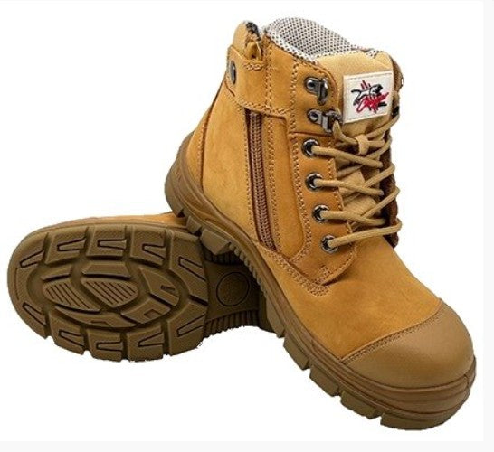 MIAMI - Cougar 6" Wheat Lace Up Side Zip Collar Boot With Scuff Cap