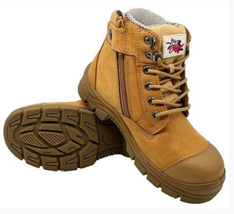 MIAMI - Cougar 6" Wheat Lace Up Side Zip Collar Boot With Scuff Cap