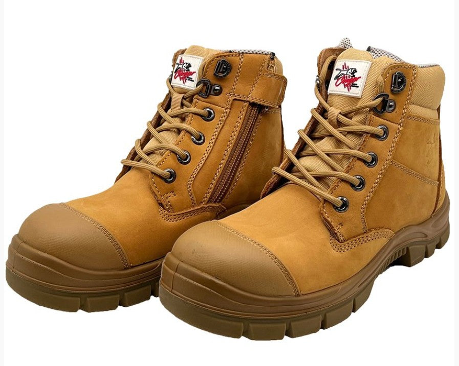 MIAMI - Cougar 6" Wheat Lace Up Side Zip Collar Boot With Scuff Cap