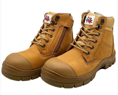 MIAMI - Cougar 6" Wheat Lace Up Side Zip Collar Boot With Scuff Cap