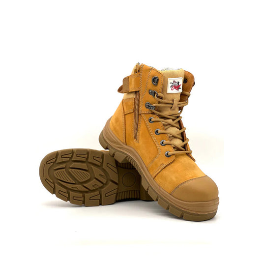 BUNDABERG - Cougar 8" Wheat Lace Up Side Zip With Scuff Cap Composite Toe